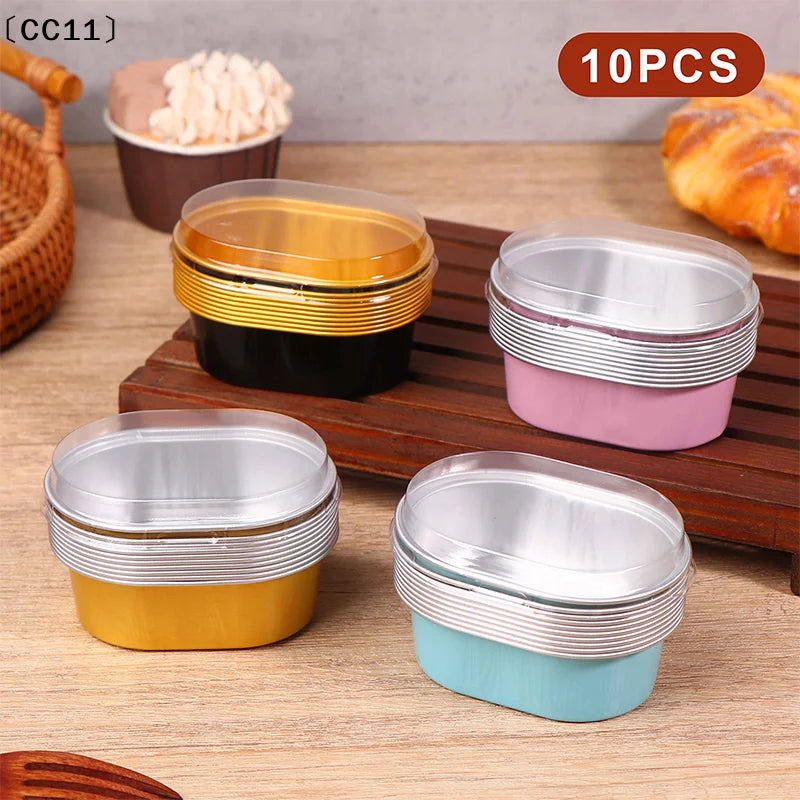 Aluminum Foil Cupcake Cups Lids Non-stick Baking Oval Pudding Dessert Qme