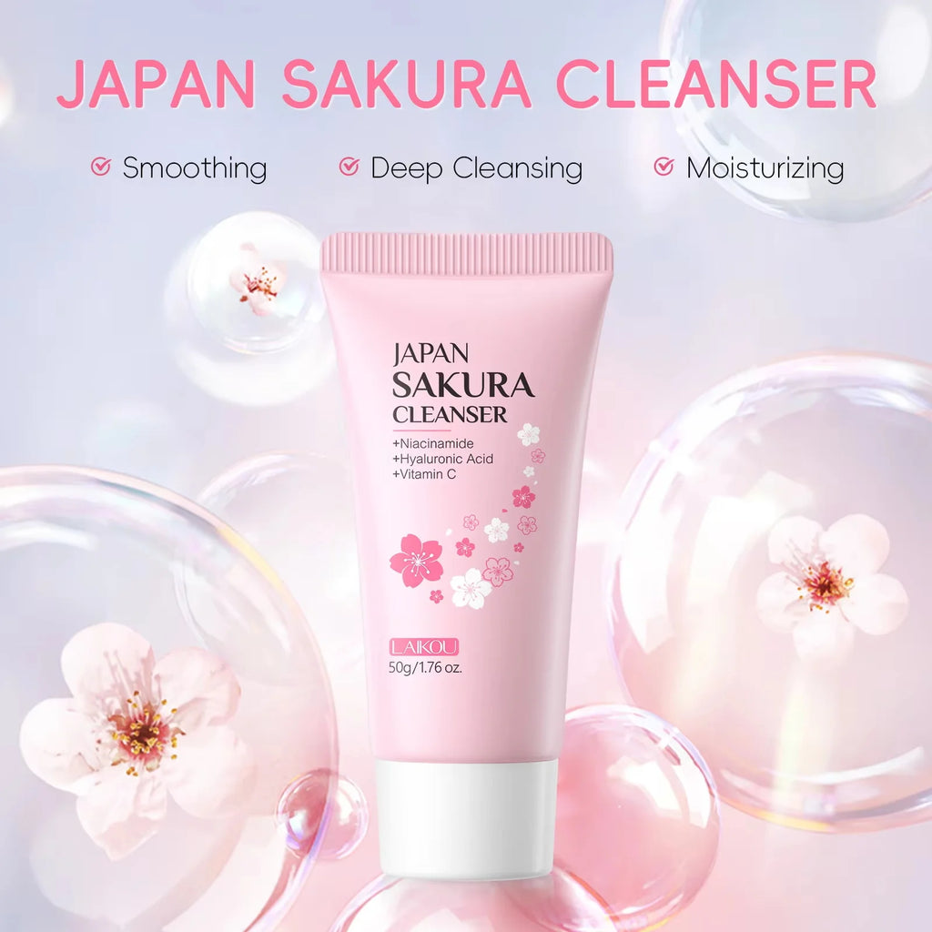 Sakura Facial Cleanser Deep Cleansing Pores Oil Control Moisturizing Brightening Face Wash Gentle For All Skin Types 50g Qme