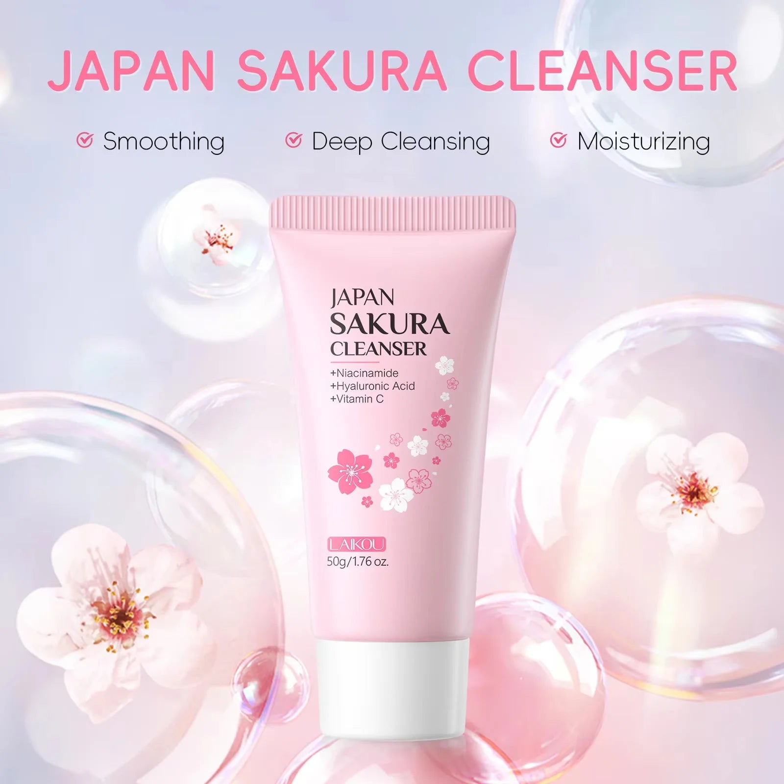 Sakura Facial Cleanser Deep Cleansing Pores Oil Control Moisturizing Brightening Face Wash Gentle For All Skin Types 50g Qme