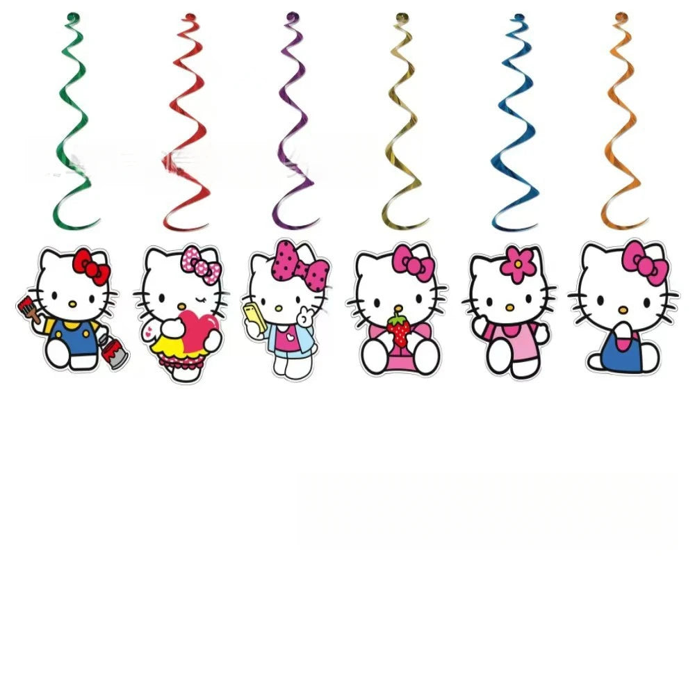 Hello Kitty Kuromi-themed Birthday Party Decorations Balloons Paper Qme Hanging Spinner 6-p