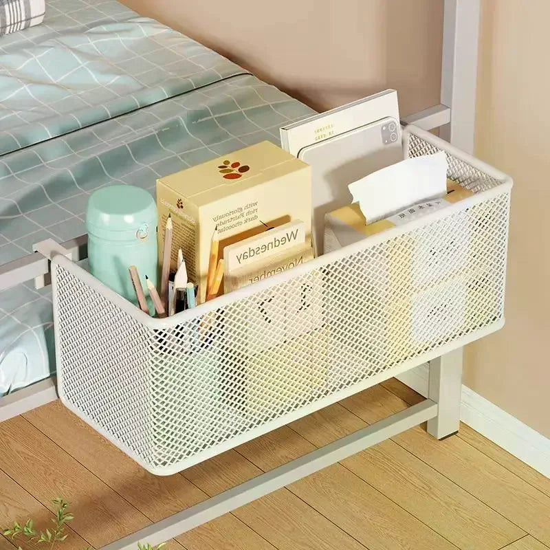 Bedside Hanging Storage Basket Space Saving Multifunctional Metal Bedside Shelf For Hotel Office Dorm Bed & Bunk Bed Bedroom Qme