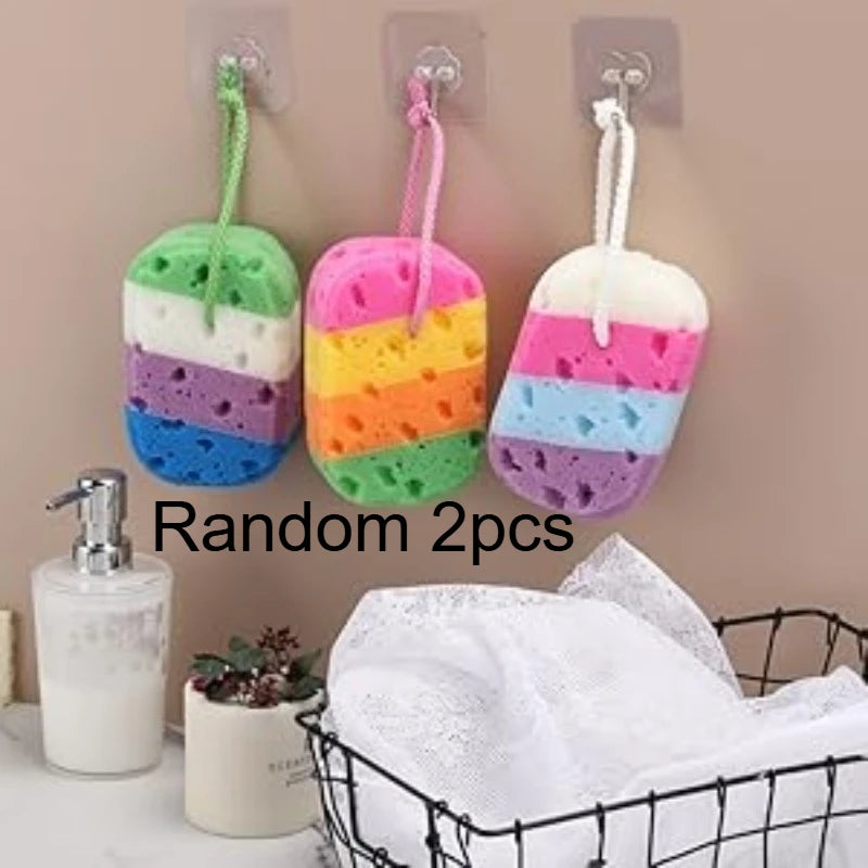 Rainbow Bath Sponge, Soft Exfoliating Body Sponge With Hanging Rope, Reusable Shower Scrubber For Adults Qme Random 2pcs
