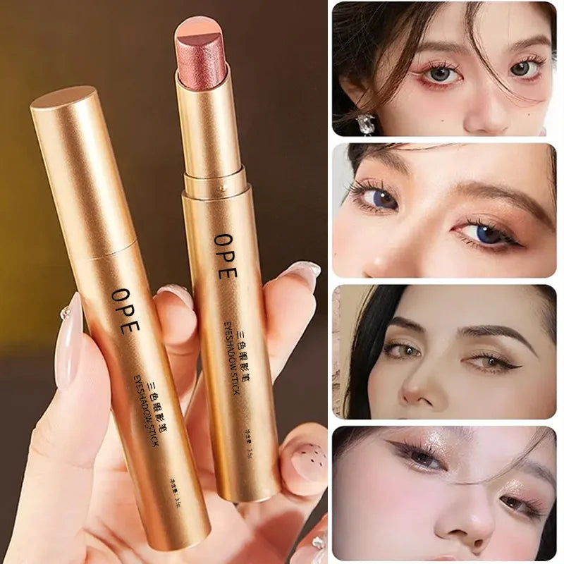 3-in-1 Eyeshadow Stick Lazy Tricolor Gradient Shimmer Gloss Quick Qme
