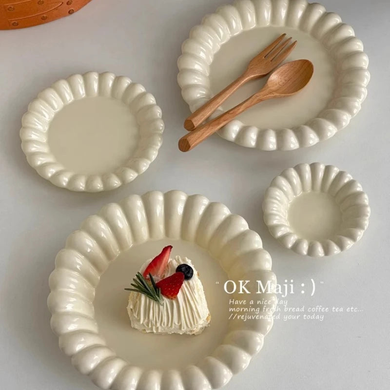 High-looking Ceramic Plate Household Western-style Dinner Round Flat Qme