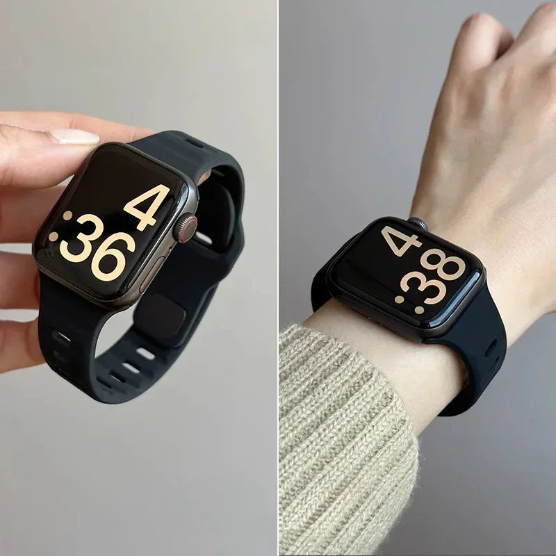 Silicone Sport Strap For Apple Watch Band 49mm 45mm 44mm 42mm 40mm 41 38 correa bracelet iwatch Series 10 9 8 7 6 5 4 3 se ultra Qme