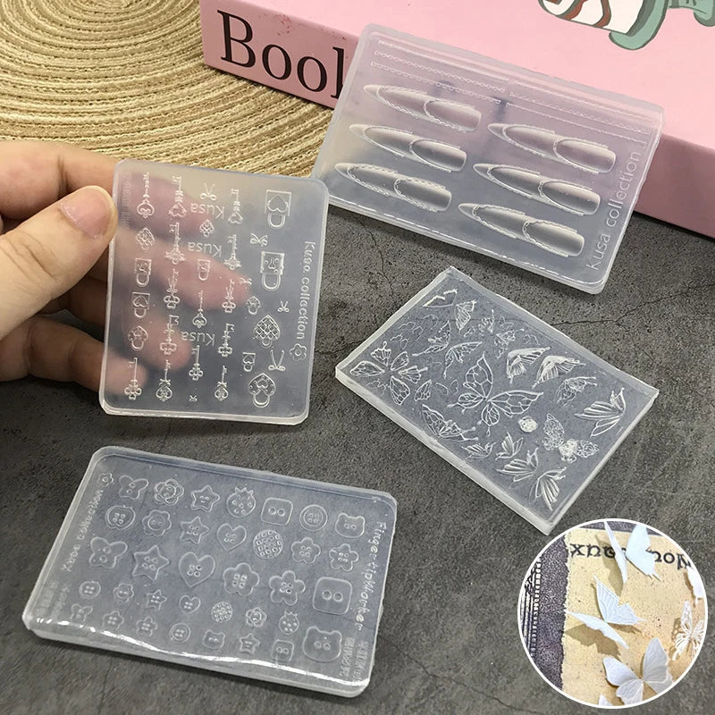 Cartoon Butterfly Button Key Lock Silicone Nail Stamping Mold Qme