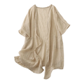 Solid Short Sleeved Linen Cardigan Loose Front Opening Summer Shirt Qme Apricot XXL
