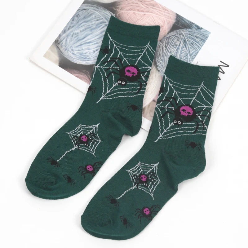Anime Funny Socks Halloween Women Creative Cosplay Hip Hop Novelty Harajuku Bone Spider Web Male Skateboard Japanese Long Socks Qme A2 One Size