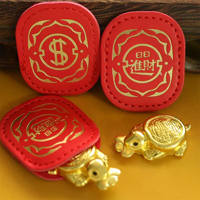Fengshui Lucky Turtle Wallet Charm Money-biting Turtle Ornaments Decor With "Daily Wealth" For Longevity Financial Protection Qme