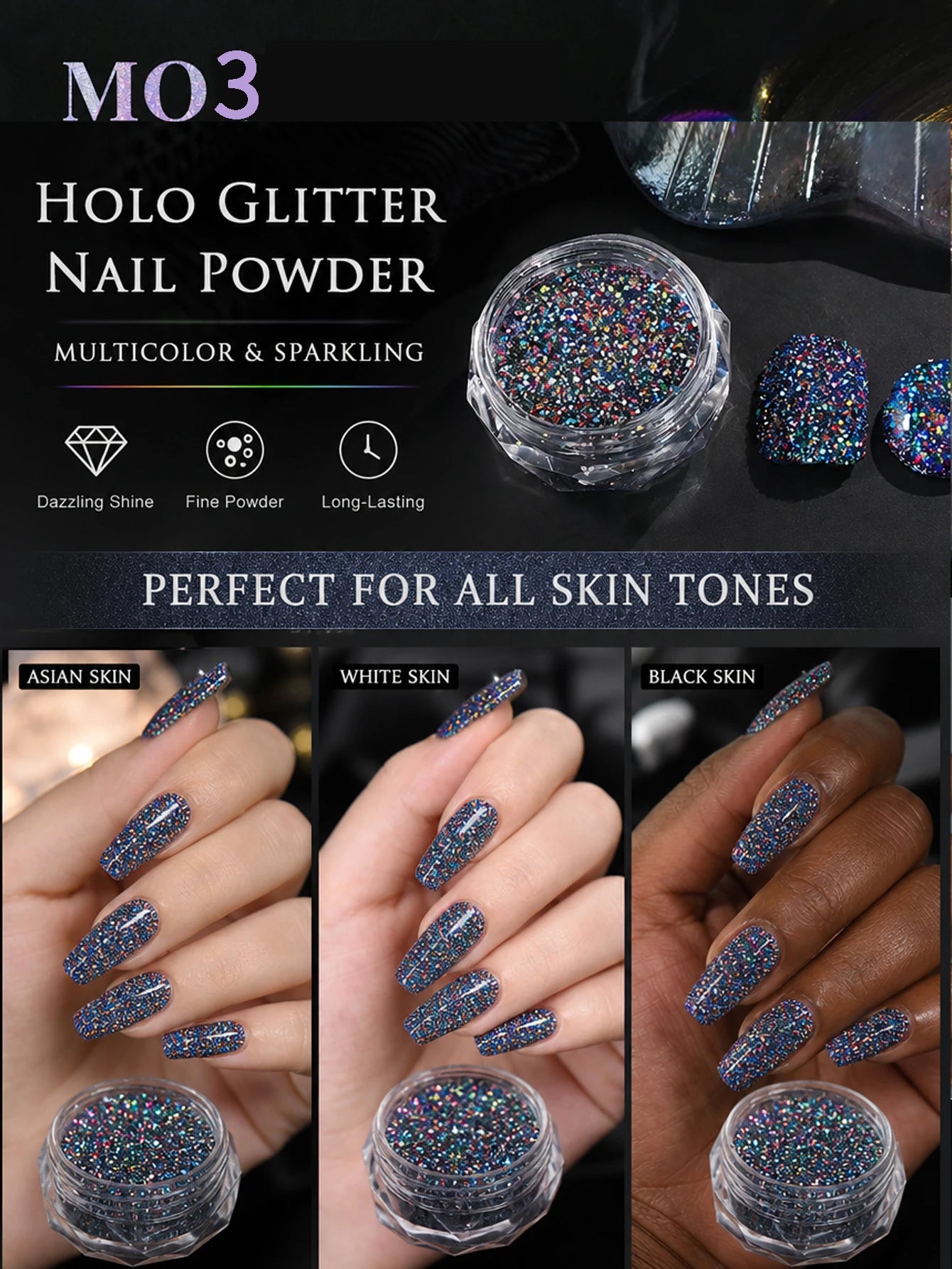 1 3 Glitter Nail Powder Can Chameleon Aurora Shine Diamond Chrome Qme M03