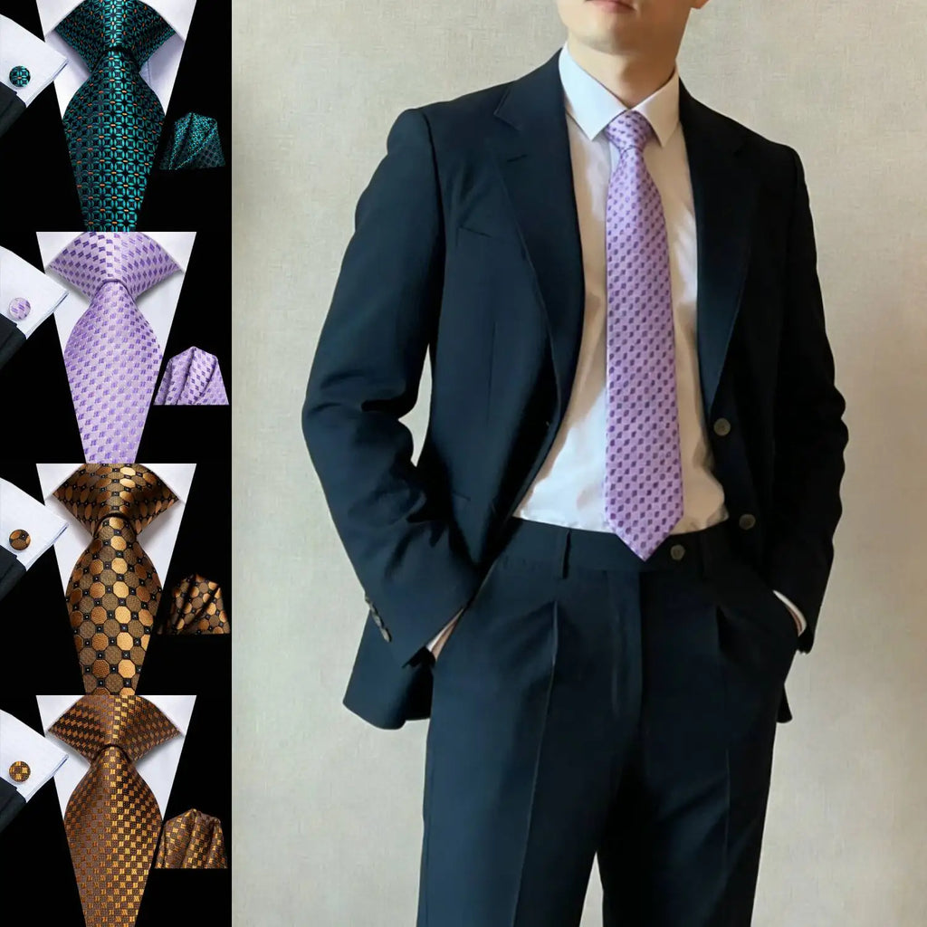 Complete Men's Tie Accessories Bundle Classic Pocket Handkerchief Qme