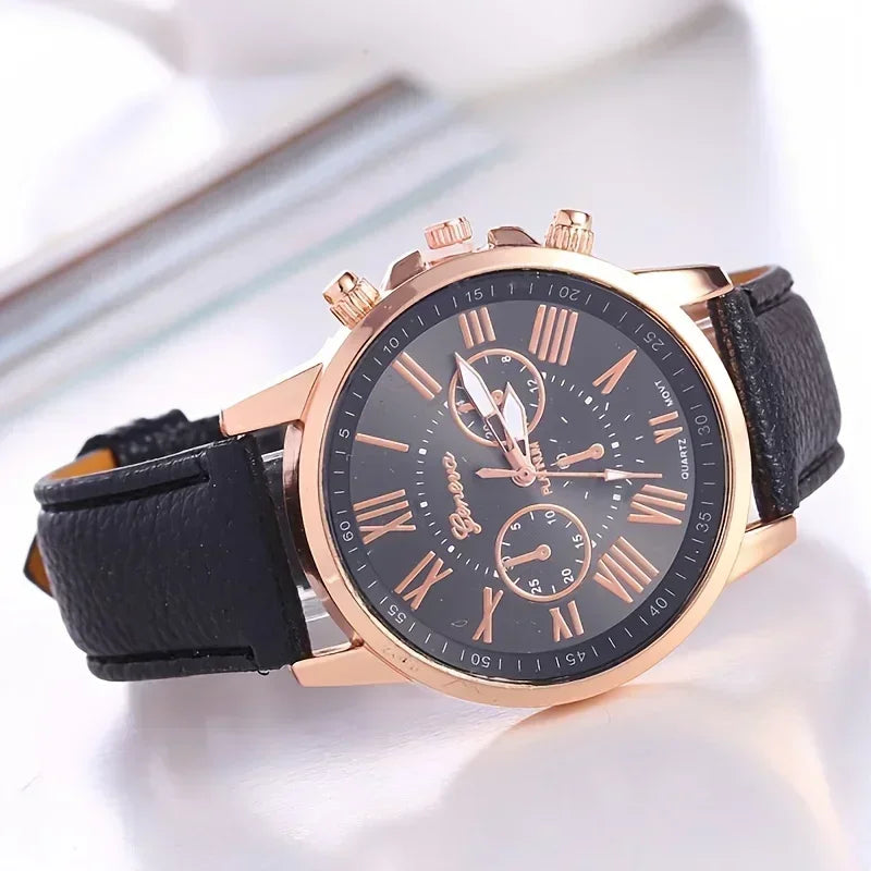 Elegant Women's Quartz Watch with Roman Numerals and Pointer Qme