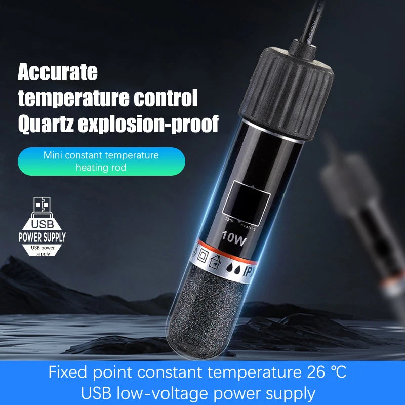 .USB Mini Aquarium Heating Rod For Small Fish Tank 26°C Constant Temperature Aquarium Heater Submersible Thermostat Heater 10W. Qme