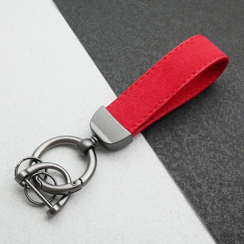 Leather Car Keychain, High-End Car Metal Key, Suede Pendant, Leather Ornament Metal Car Keychain Ring Accessories Qme A3