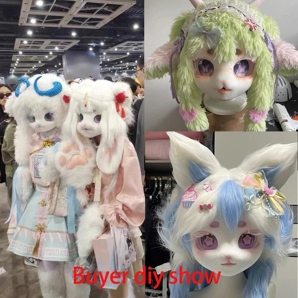 Kigurumi Base Cat Head Skull Mask Cosplay Fursuit Animal Beast Skull DIY Thicken Plastic Masks Carnival Funny Party Costume Prop Qme