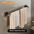 Wall Mounted Towel Rack Bathroom Storage Rack No Drilling Bathroom Horizontal Bar Towel Rack Kitchen Bathroom Accessories Qme 2PCS-Black 50CM