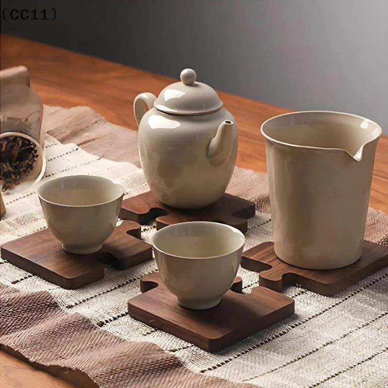 Wooden Coaster Retro Teacup Mats Creative Building Block Shape Cup Qme