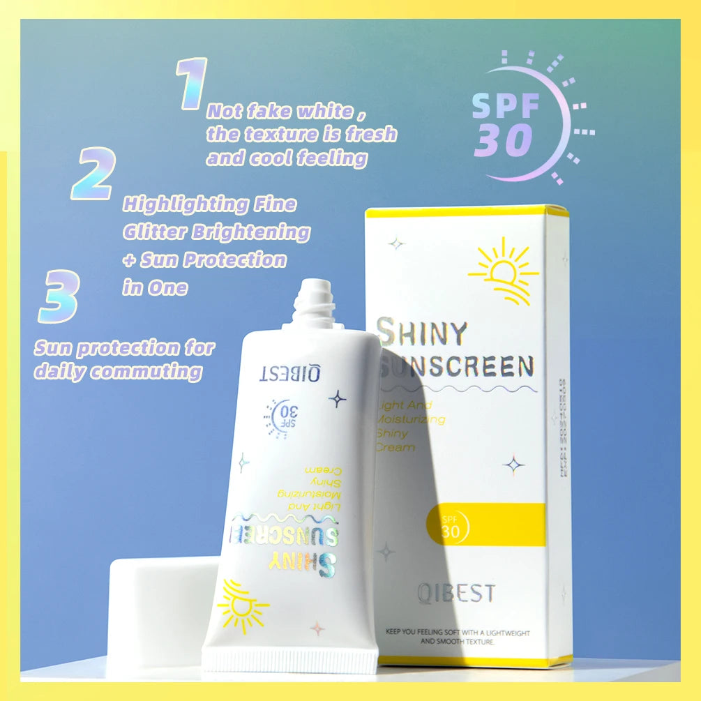Facial Sunscreen Oil-Control Glitter Sun Cream Sunblock Skin Protective Refresh Sun Block Anti Aging Concealer Makeup Foundation Qme