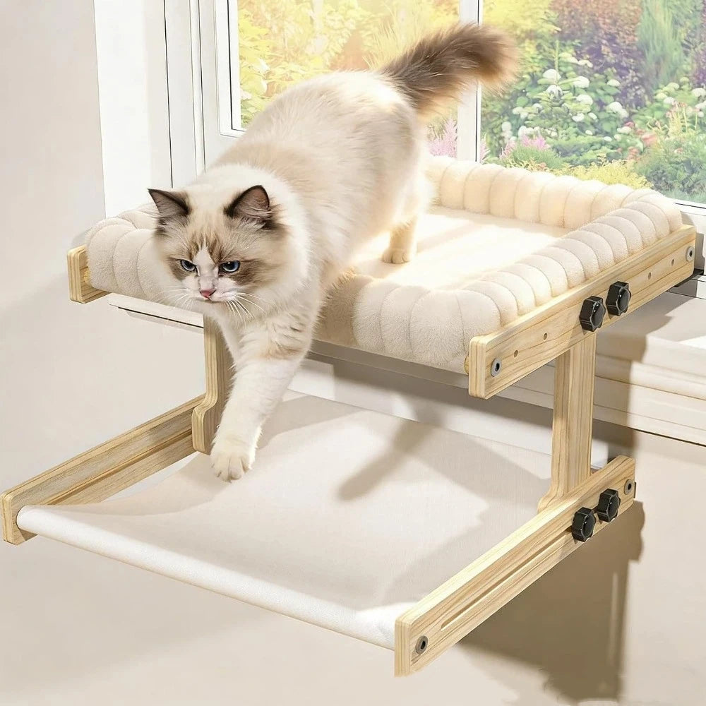 Easy To Assemble Adjustable Cat Window Perch Wooden Frame Detachable Cat Hammock Cushion Cat Window Bed Home Use Qme