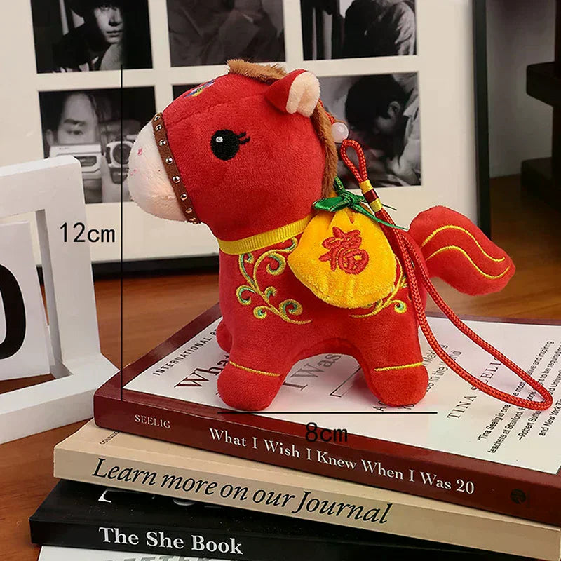 Cute Zodiac Horse Pendant Red Car Keychain Pendant Embroidery Doll Mascot New Year Chinese Style Gifts Decoration Accessories Qme
