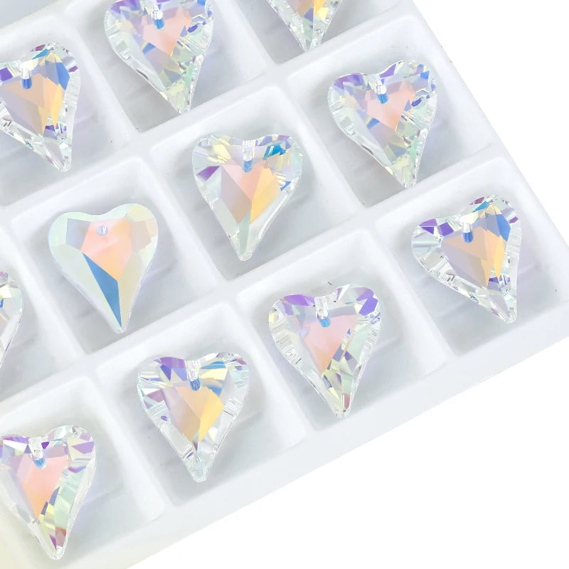 12Pcs Crystal 6240 Wild Heart Pendant Glass Austria Loose Beads Charms Rhinestones for DIY Earring Necklace Jewelry Accessories Qme 001AB 14x17mm-12pcs