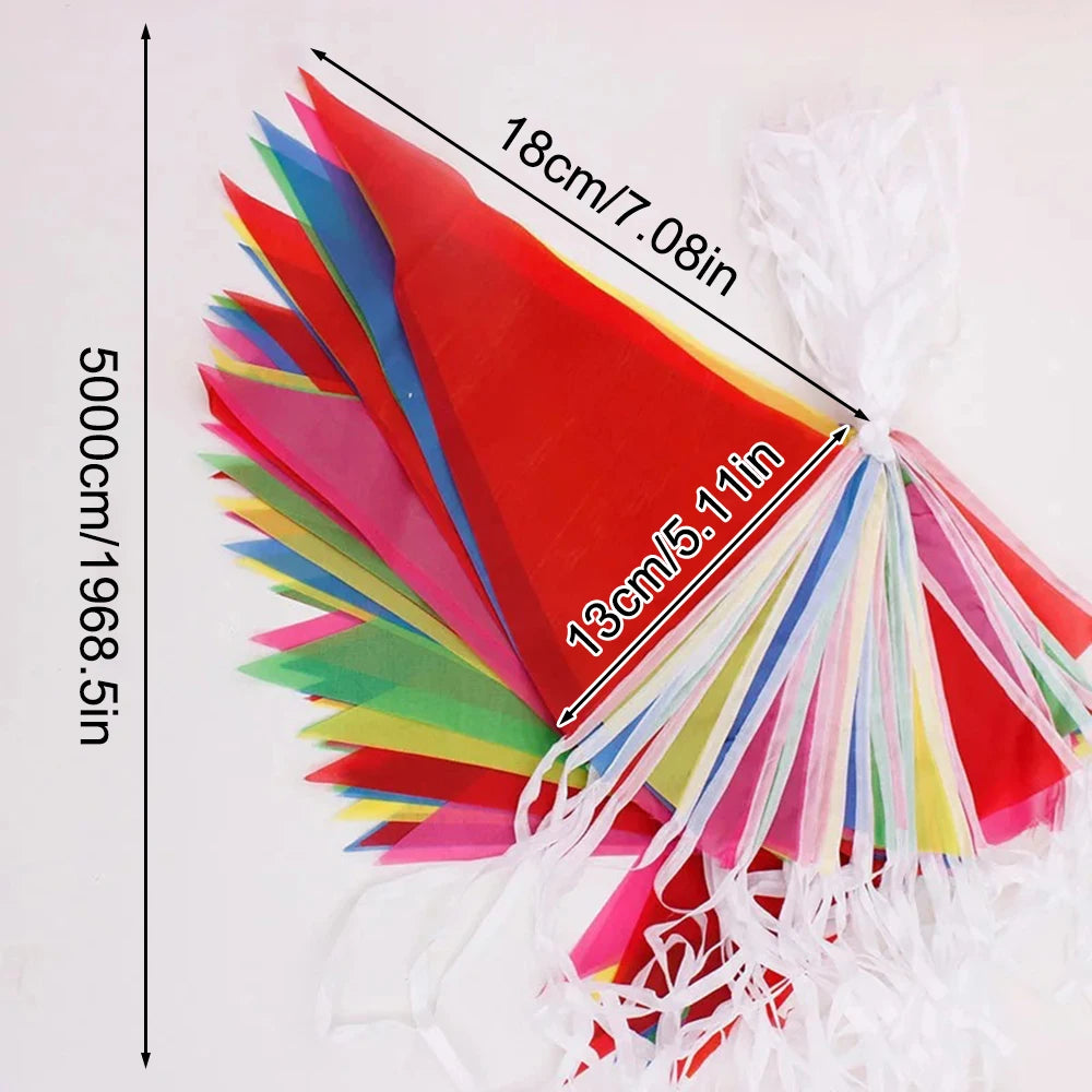 100PCS Colorful Flags, Triangular String Flags, Outdoor Opening Festival Celebration, Wedding Thickened Rope Qme