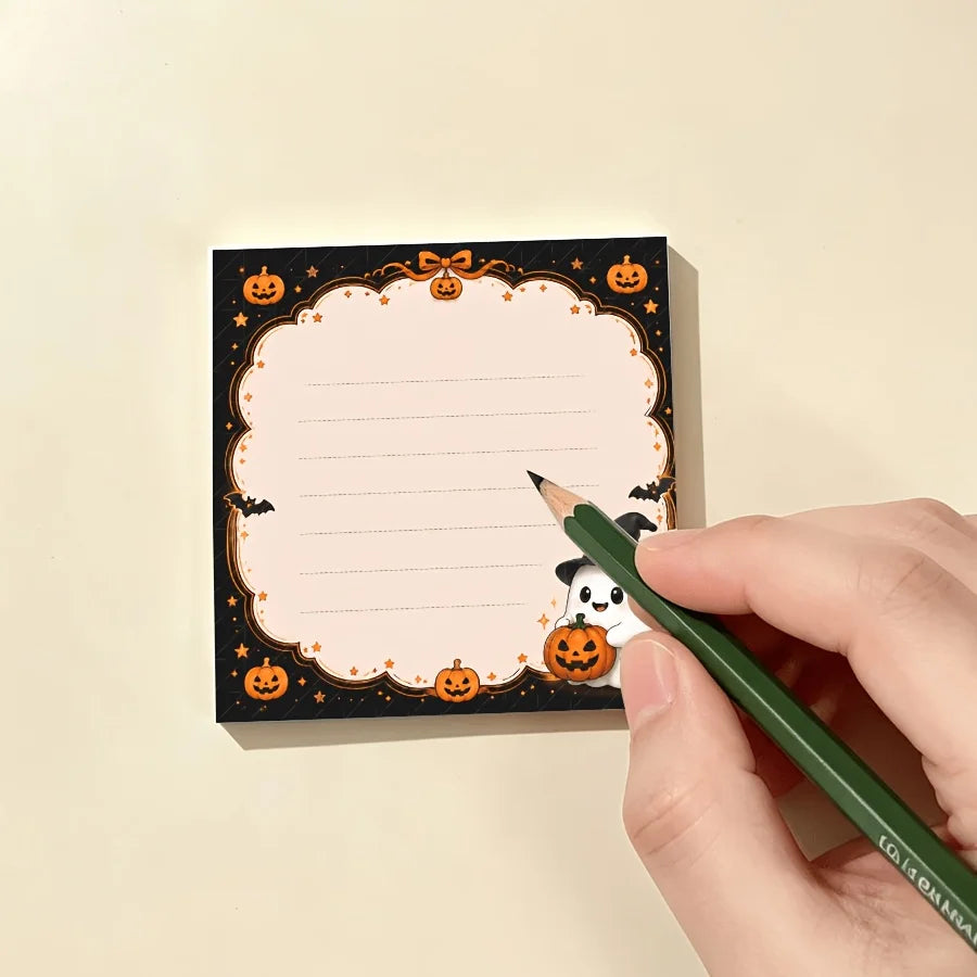 Halloween Cartoon Notepad, Cute Ghost And Jack-O'-Lantern Memo Pad for Writing, Journaling, And Office Use Qme