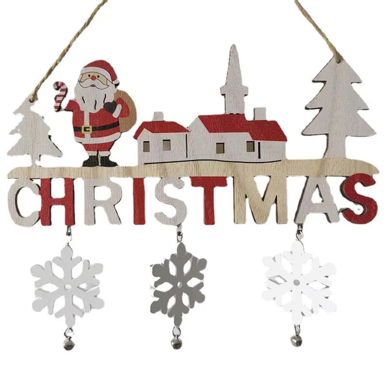 Wooden Xmas Letter Tags Snowman Santa Reindeer Pendants Home Hanging Qme
