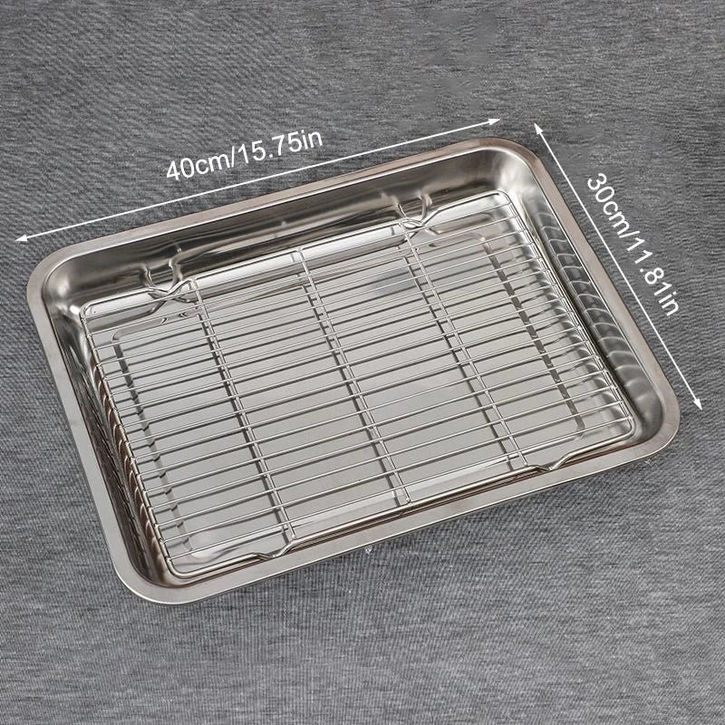 Stainless Steel Baking Tray Removable Cooling Rack Non-stick BBQ Pan Qme Set XL