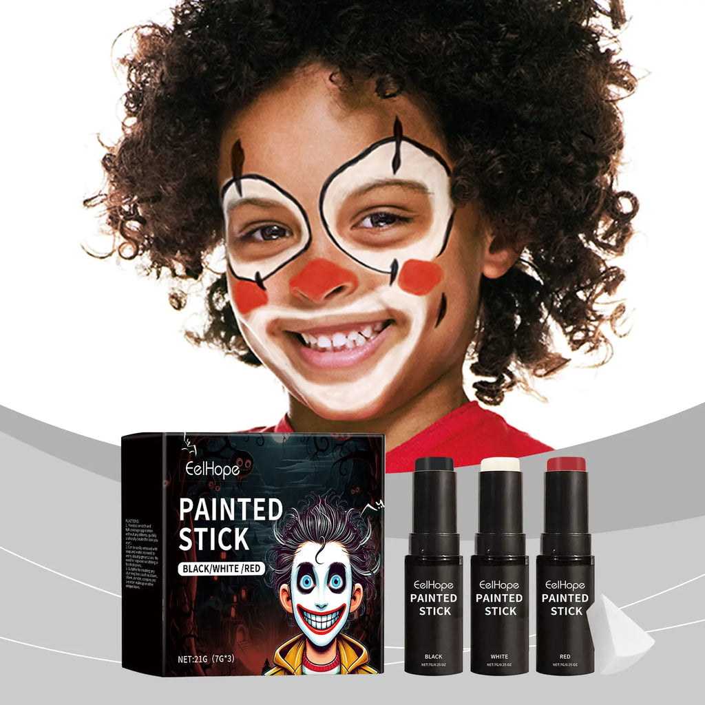 Body Paint Set Black White Red Face Painting Crayons Cosplay Clown Zombie Vampire Makeup Full Coverage Easy Remove Party Kit Qme