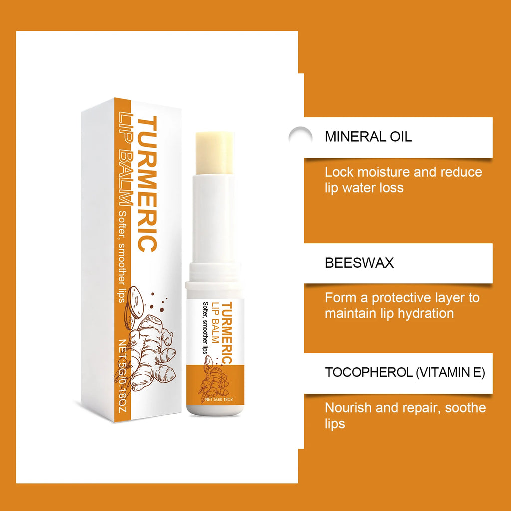 Turmeric Lip Balm Moisturizer Anti-Cracking Remove Dark Lightening Melanin Lip Gloss Exfoliating Soothing Hydrating Lip Stick Qme