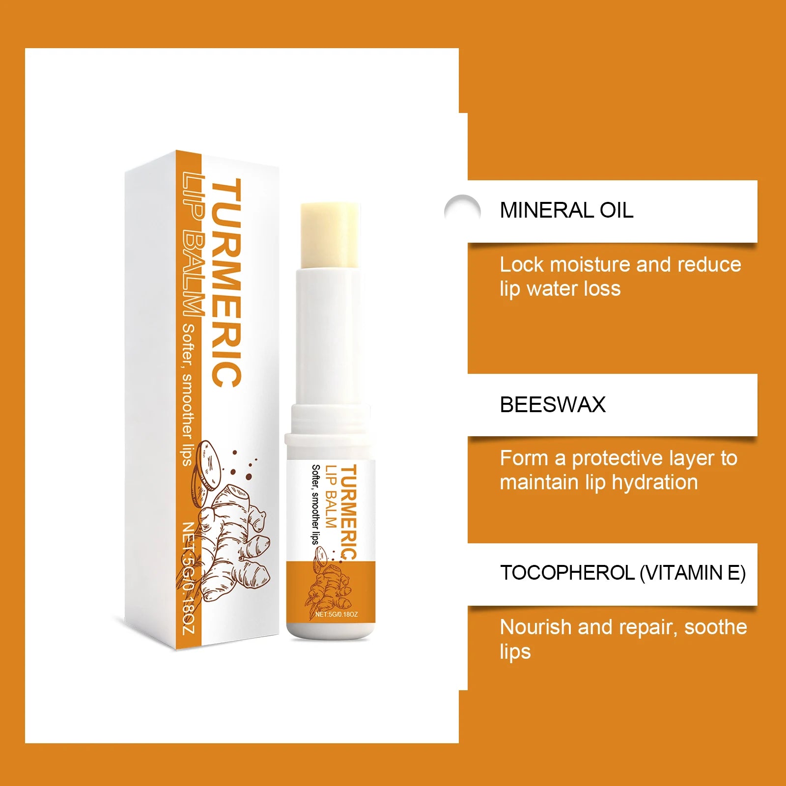 Turmeric Lip Balm Moisturizer Anti-Cracking Remove Dark Lightening Melanin Lip Gloss Exfoliating Soothing Hydrating Lip Stick Qme
