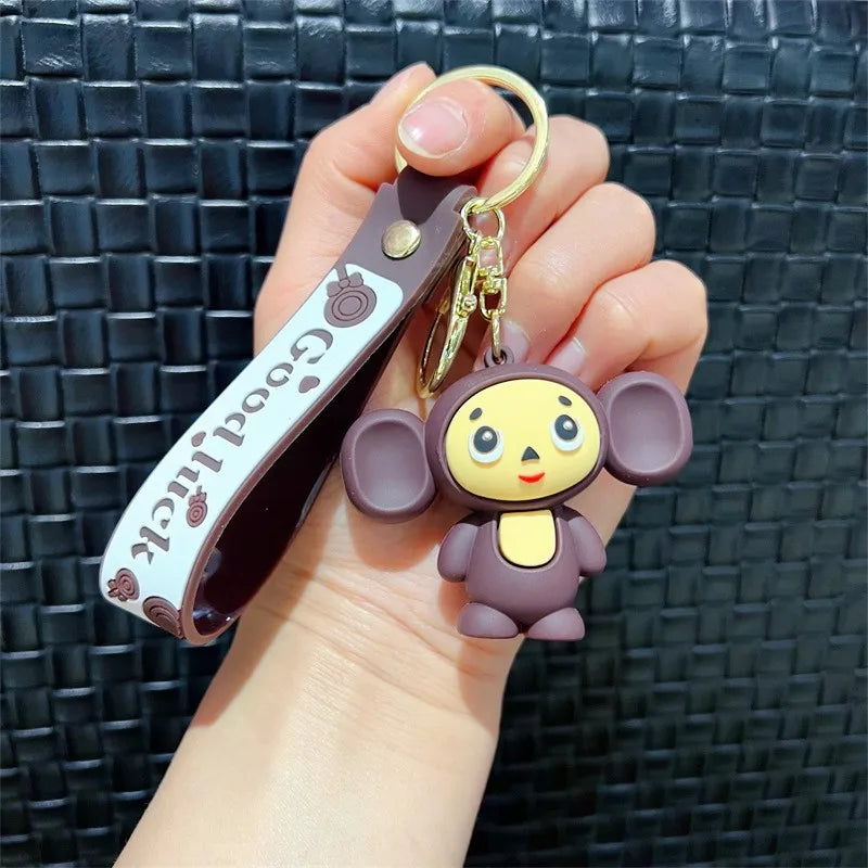 Creative Cute Soft Latex Monkey Doll Toy Keychain Cosplay Movie Cheburashka Trend Animal Widget Keyring Pendant Festival Gift Qme