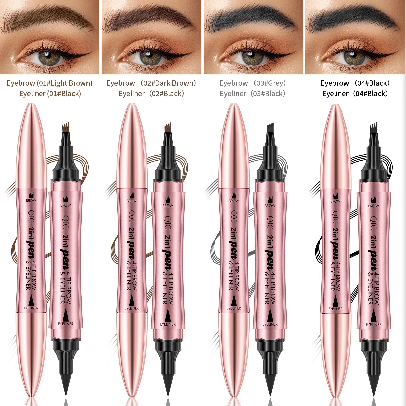4 Colors 1pc Eyebrow Pen Waterproof 4 Split Tip Eyebrows Pen Eyebrow Tattoo Pen Waterproof Liquid Black Eyebrow Makeup Pencil Qme