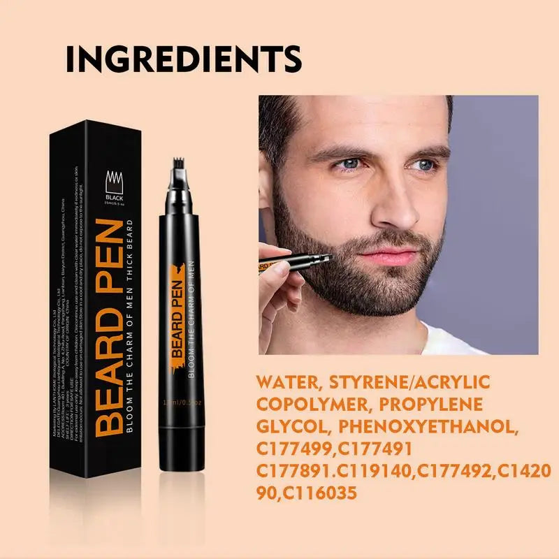 Beard Pen Beard Filler Pencil Men Black Brown 4-Tip Beard Pen Detailing Filler Moustache & Eyebrows Barber Pencil Beard Marker Qme