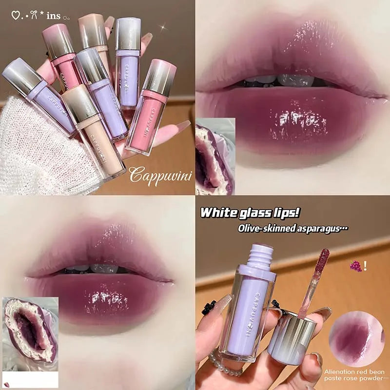 Strawberry Lip Gloss Glass Mirror Shine Lip Tint Hydrating Long Lasting Lip Makeup Non-Sticky Water Glossy Liquid Lipsticks Qme