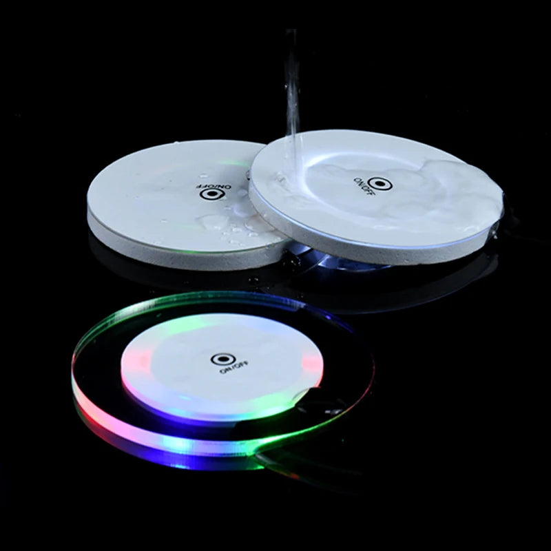 LED Coaster Acrylic Bar Cocktail Flash Base Mats Crystal Ultra-thin Qme