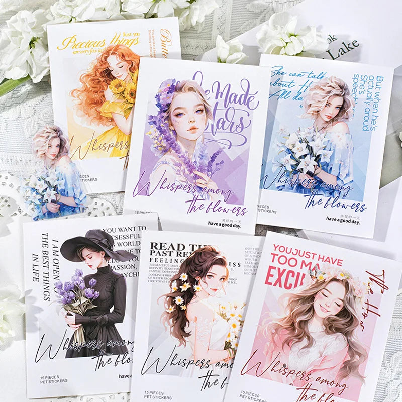 Vintage Watercolor Girl & Floral PET Sticker Pack, Journal Collage Decor Supplies, Perfect for Students & Stationery Lovers Qme