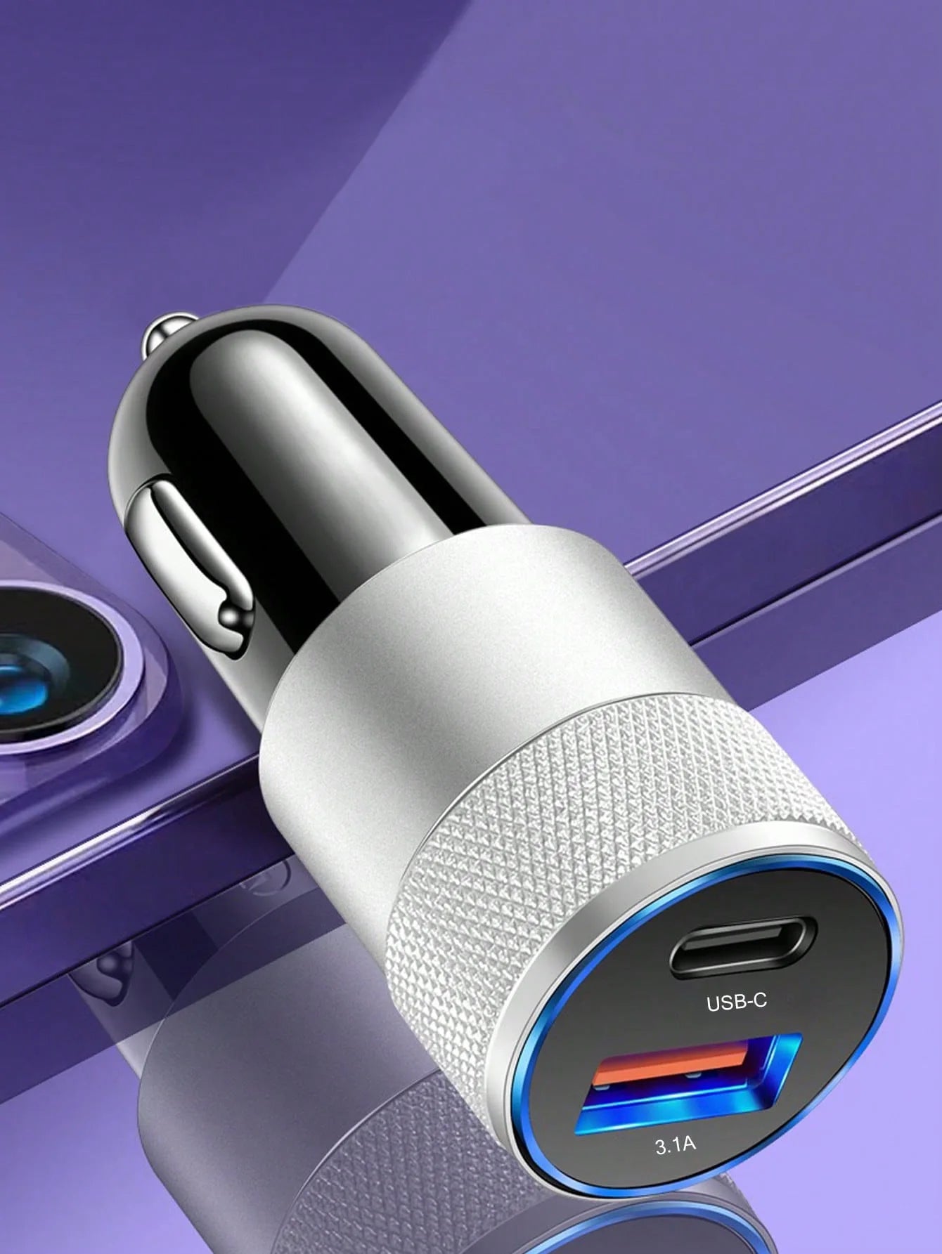 3 1A Usb+pd Metal Car Charger Aluminum Alloy Mobile Phone Qme