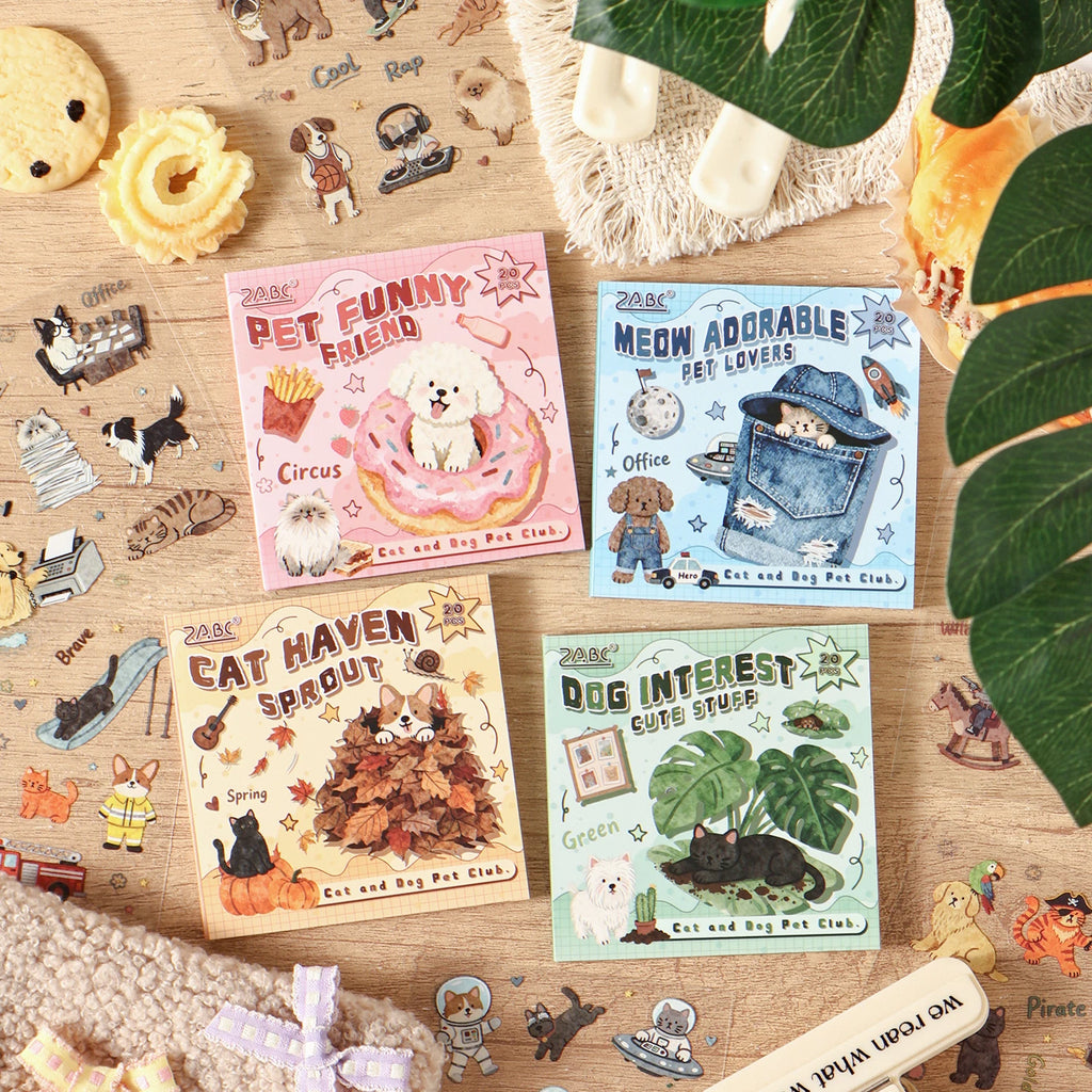 Cute Pet Themed 20/80 Sheets Die Cut Stickers Book Retro Cartoon Handmade Decoration Scrapbooking Phone Case Material Qme ABCD