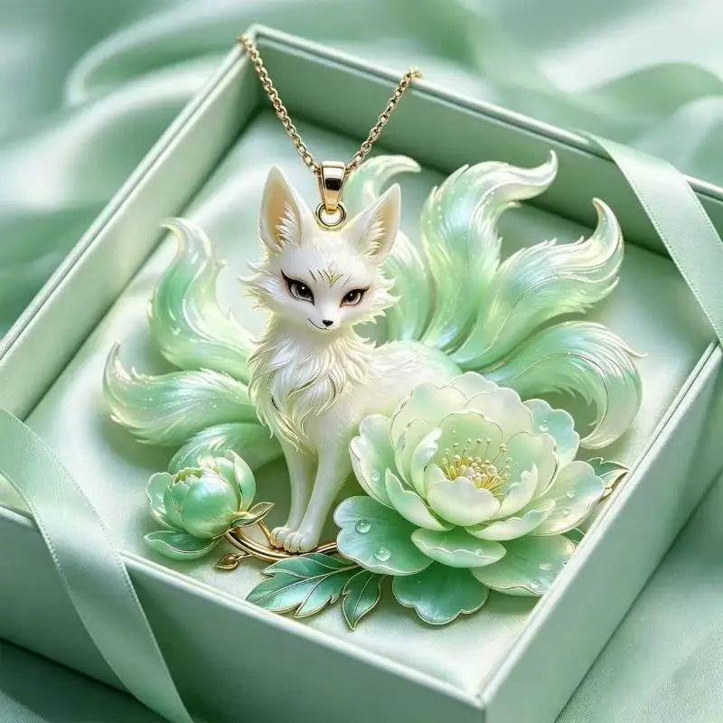 Nine Tailed Fox Pendant Necklace Unique Peony Flower Design Gold Plated Jewelry for Women Gifts Qme A2