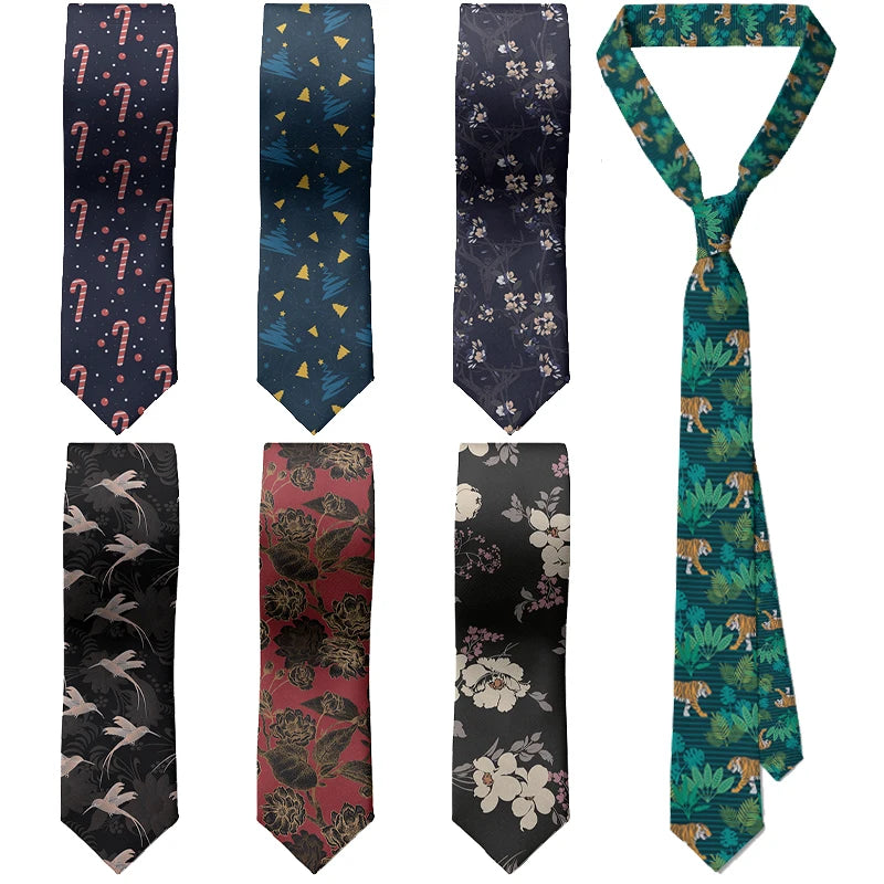 Men's Slim Fit 3D Printed Tie Flower Skull Harajuku Business Formal Qme