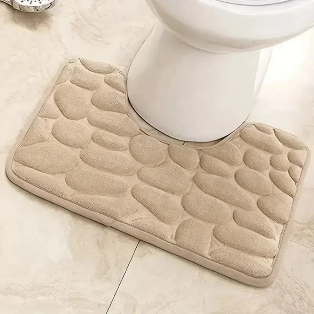 U-shaped Bathroom Mat Pebble Pattern Floor Home Entrance Carpets Qme
