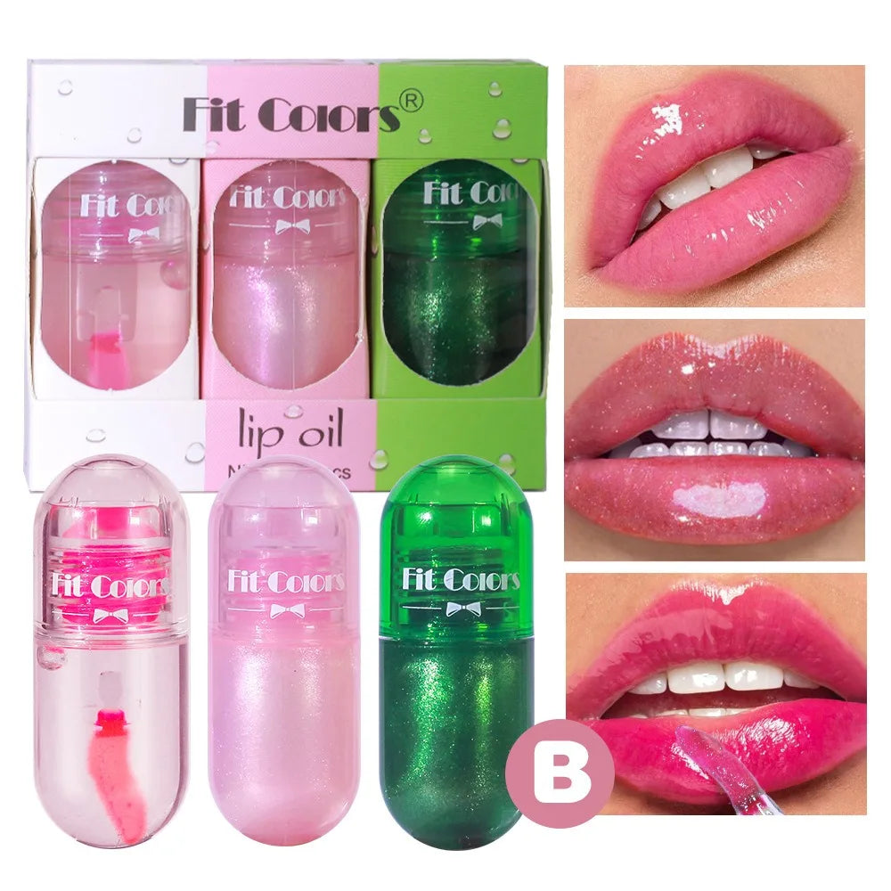 Mini Capsule Color Change Lip Gloss Lip Oil Makeup Glitter Moisturizing Transparent Shiny Glossy Nutritious Liquid Lipstick Qme B Set -3pcs