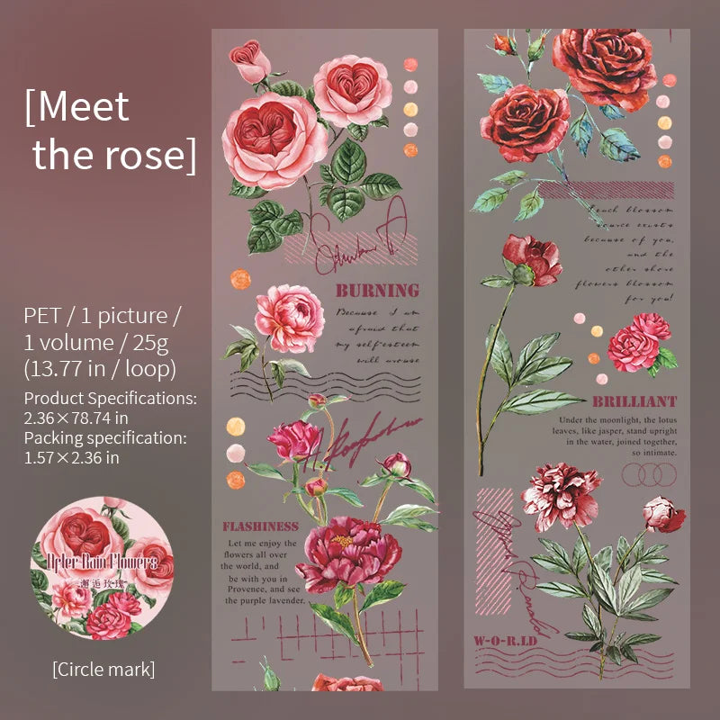 60mm*2m Floral Stickers PET Tapes Collage Journal Stickers DIY Scrapbook Planner Decor Photo Album Aesthetics Stationery Tapes Qme C3 60mm X 200cm