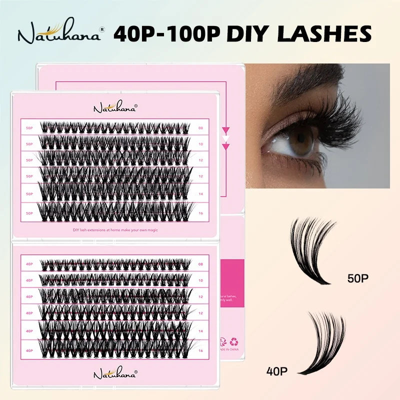 NATUHANA 20D 30D 40D 50D 60D 80D Cluster Eyelashes DIY Individual Qme