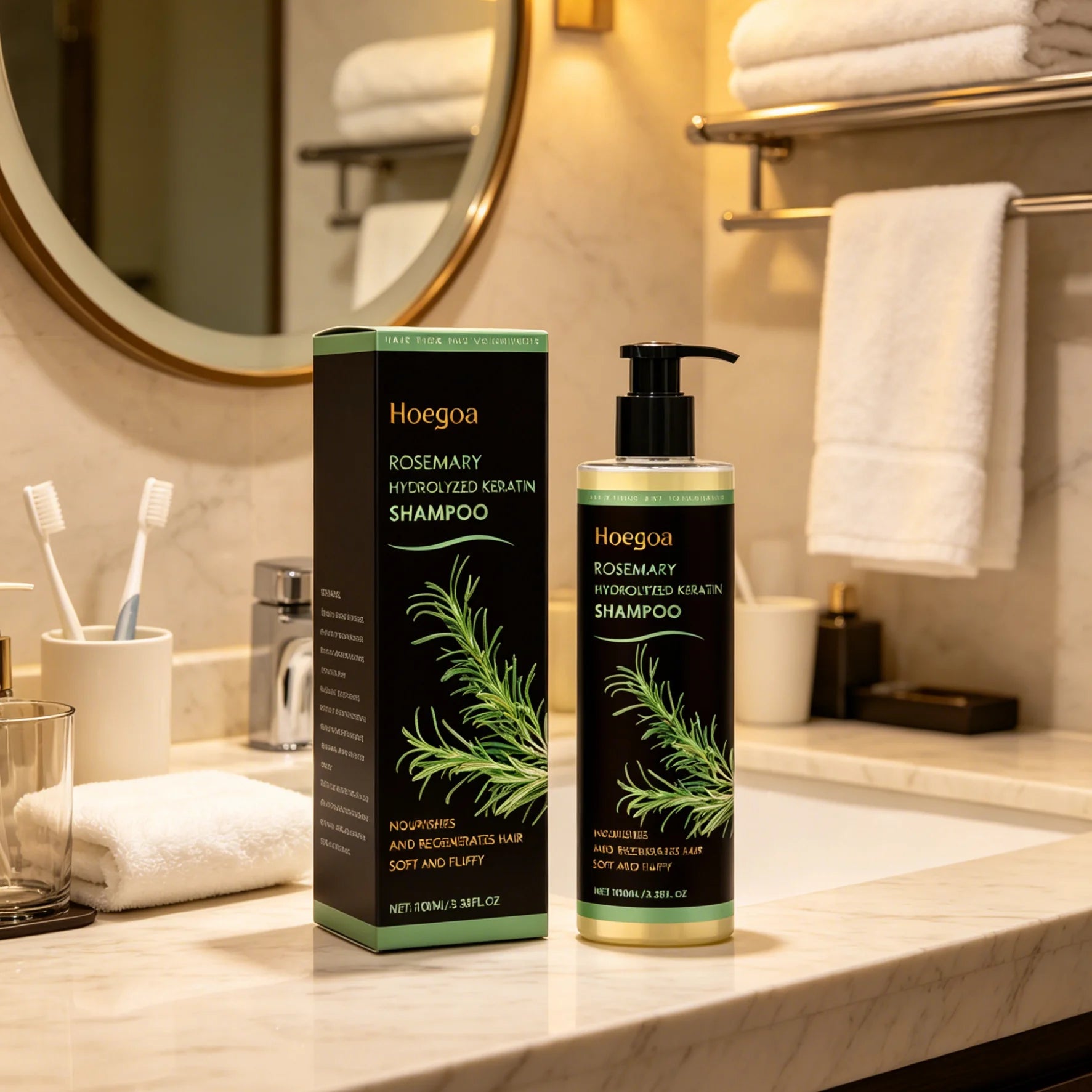 Hoegoa Organic Rosemary Hair Growth Shampoo Thicken Hair Strengther Nourishing Hydrolyzed Keratin Anti Hair Loss Shampoo 100ml Qme