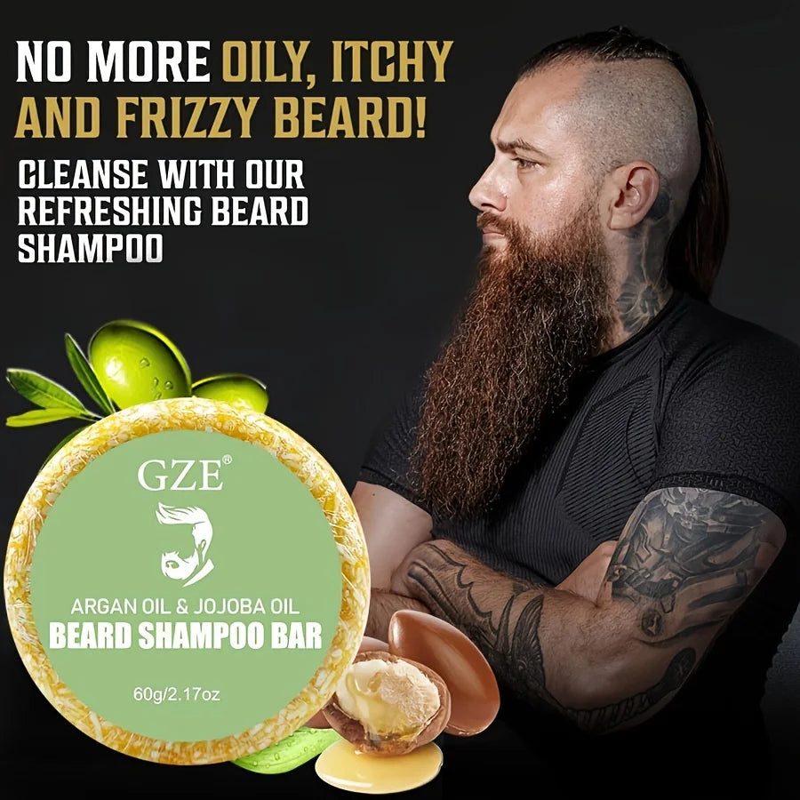 GZE Beard Wash & Conditioner Soap Set Argan & Jojoba Oils – Softens, Smooths & Strengthens Beard Growth Qme