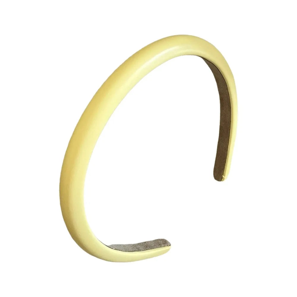 Sweet Cream Colors Women Headband Padded Korean Style Thin Headband Leather Hair Hoop Temperament Hair Band Wash Face Qme Yellow
