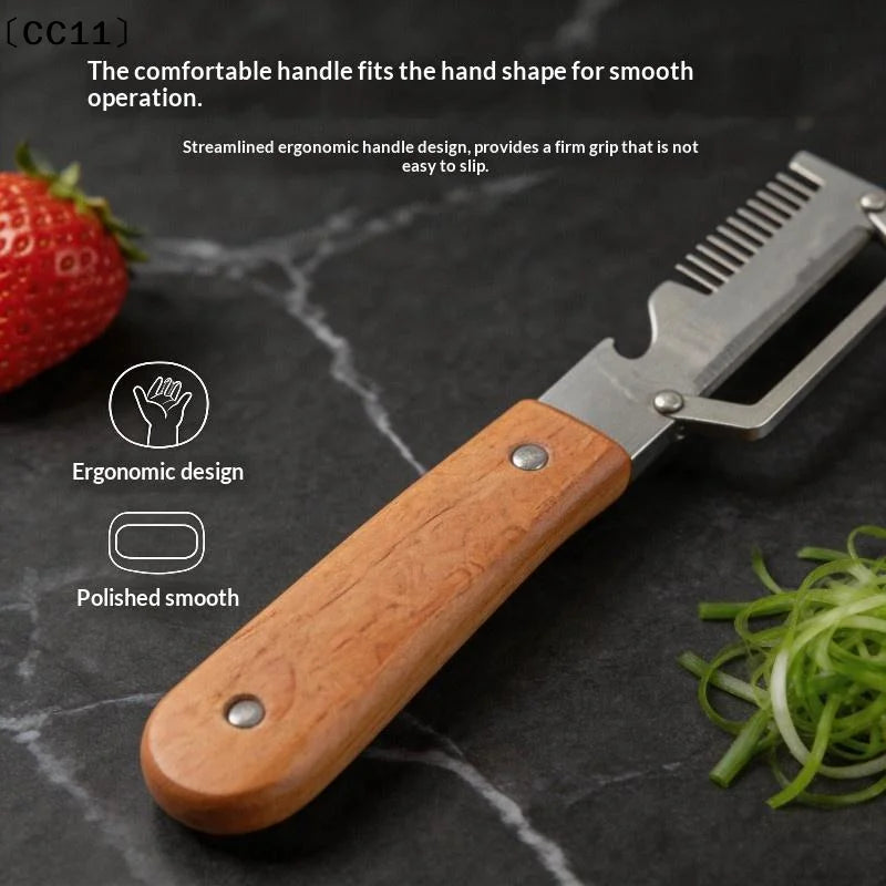 Stainless Steel Vegetable Peeler Wooden Plastic Handle 3-in-1 Fruit Qme